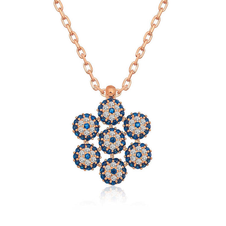 925 Sterling Silver Rose Gold Flower Evil Eye Necklace
