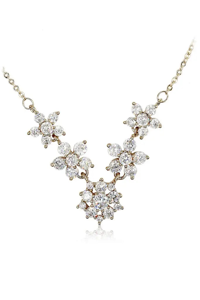 Five Flowers Cubic Zirconia Crystal Necklace