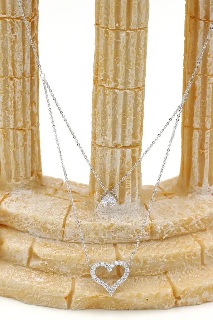 Double Chain Heart Cubic Zirconia Crystal Necklace