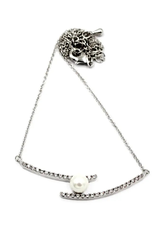 Cubic Zirconia Crystal Pearl Necklace