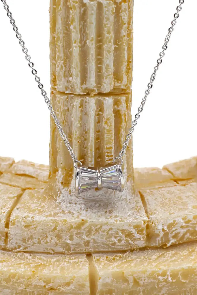 Small Bow Cubic Zirconia Crystal Necklace