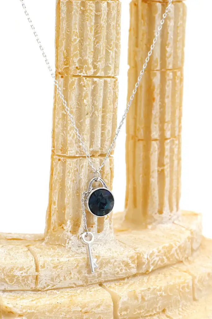 Blue Crystal Key Cubic Zirconia Crystal Necklace
