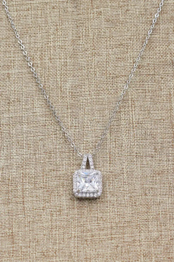 Elegant Square Cubic Zirconia Crystal Necklace