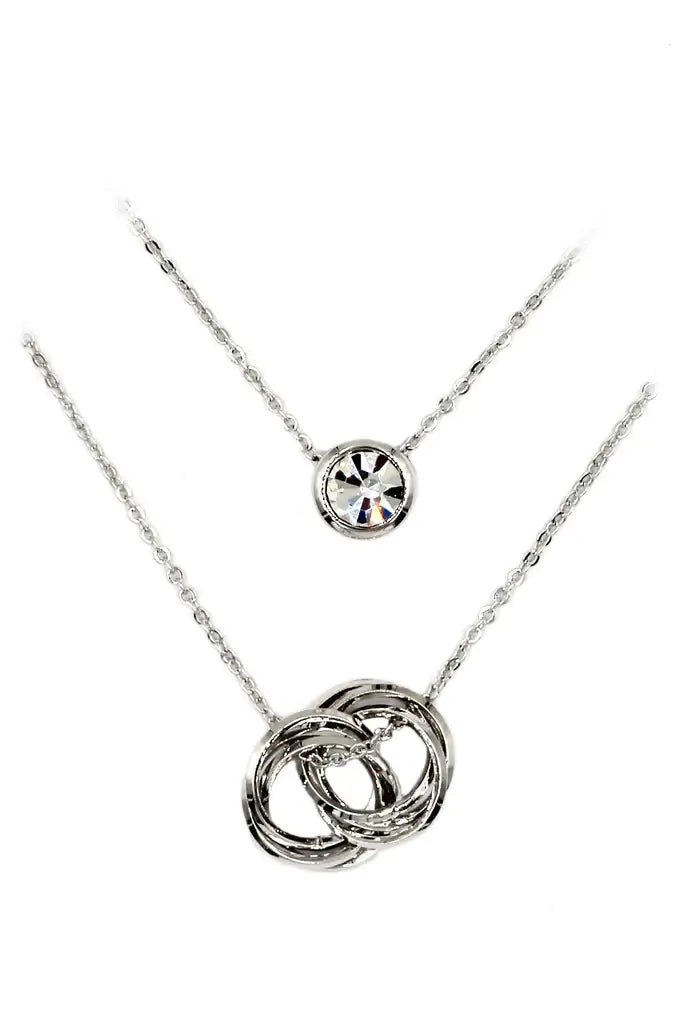Double Chain Crystal and Circle Zirconia Necklace