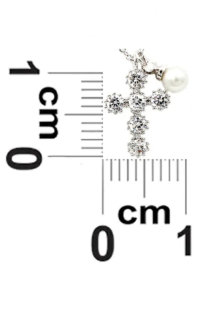 Mini Cross Pearl Cubic Zirconia Crystal Necklace