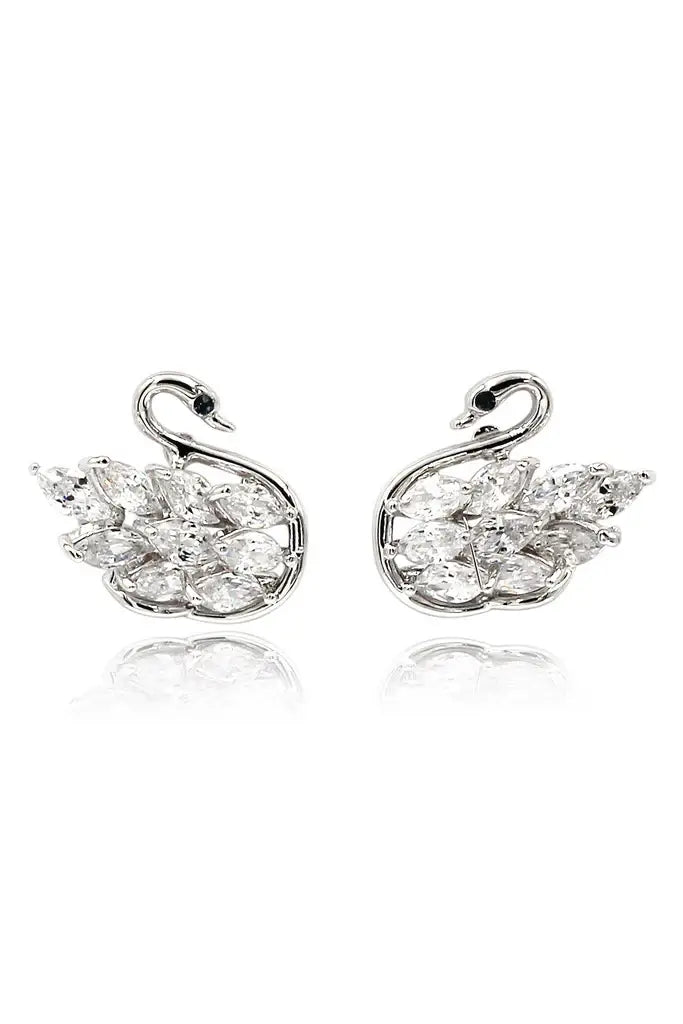 Swan Necklace Earrings Set Cubic Zirconia Crystal Necklace