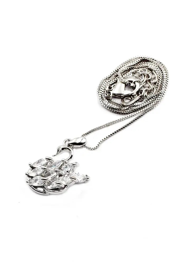 Swan Necklace Earrings Set Cubic Zirconia Crystal Necklace