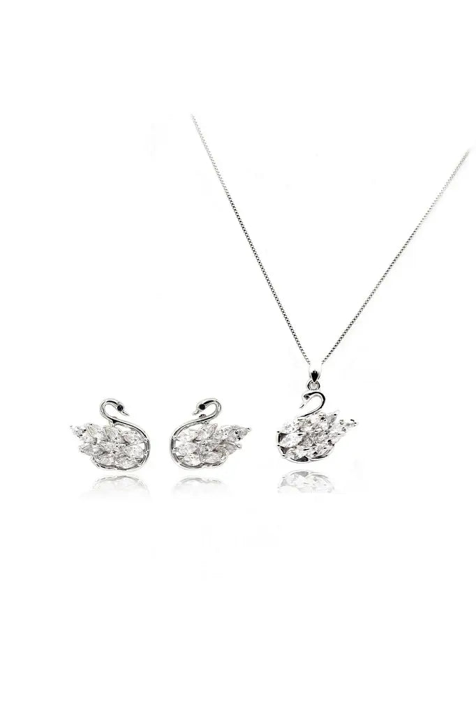 Swan Necklace Earrings Set Cubic Zirconia Crystal Necklace