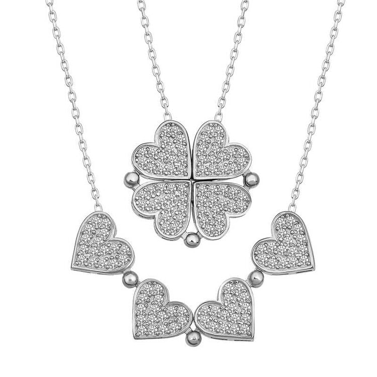 925 Sterling Silver Four Leaf Clover Two Ways Of Wear Necklace