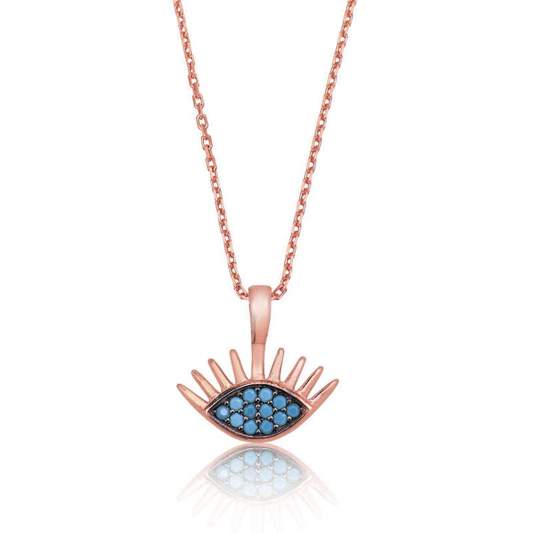 925 Sterling Silver Rose Gold Small Evil Eye Necklace