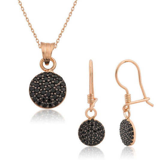 925 Sterling Silver Rose Gold Round Necklace Earrings Set