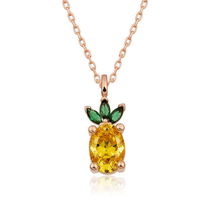 925 Sterling Silver Rose Gold Pineapple Yellow Stone Necklace