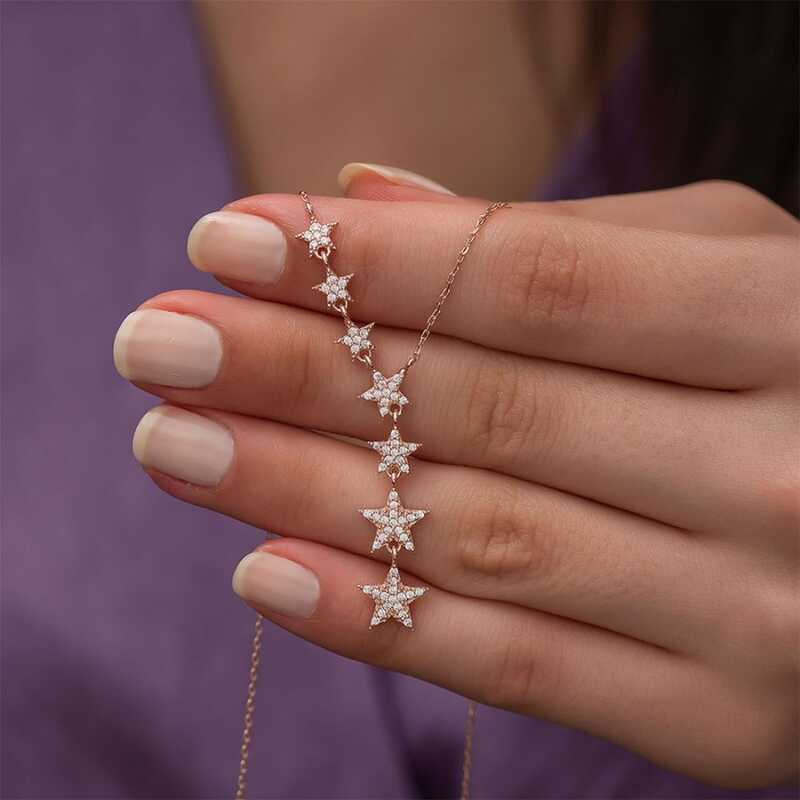 925 Sterling Silver Multi Stars Necklace