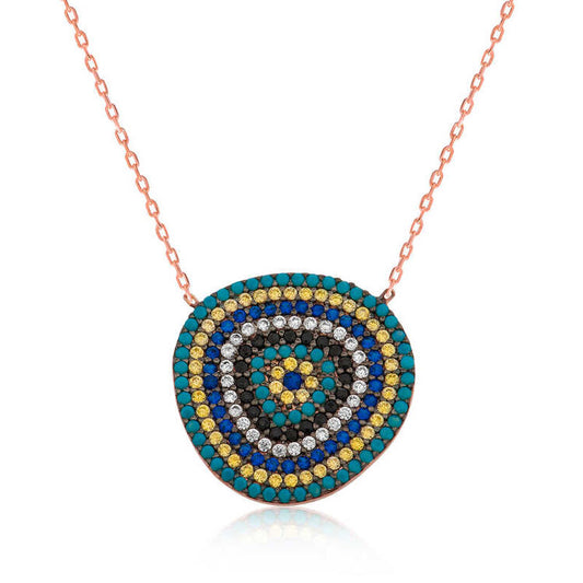 925 Sterling Silver Big Evil Eye Wave Necklace