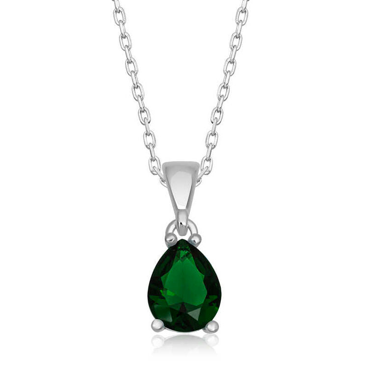 925 Sterling Silver Single Drop Green Stone Necklace