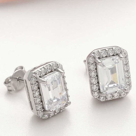 925 Sterling Silver White Baguette Stone Studded Earrings