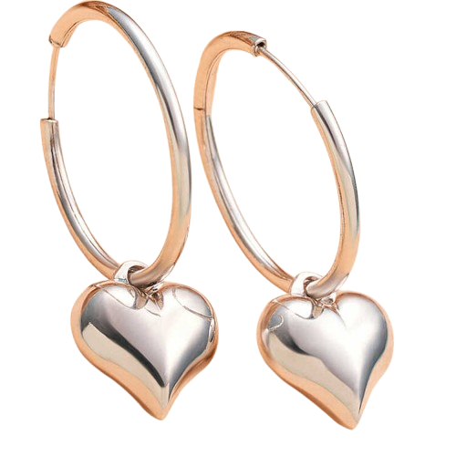 925 Sterling Silver Heart Pendant Hoop Earrings