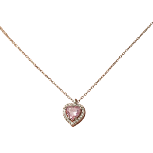 925 Sterling Silver Heart Pink Stone Necklace