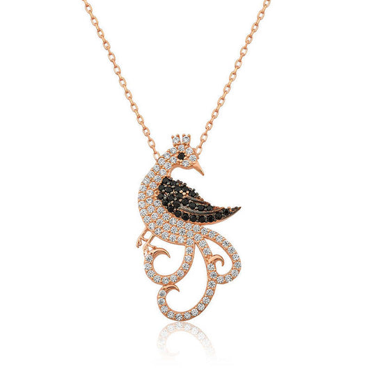 925 Sterling Silver Rose Gold Peacock Necklace