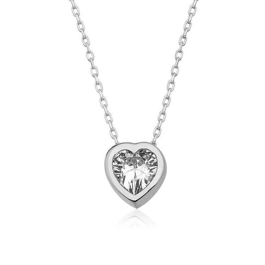 925 Sterling Silver Single Stone Heart Necklace