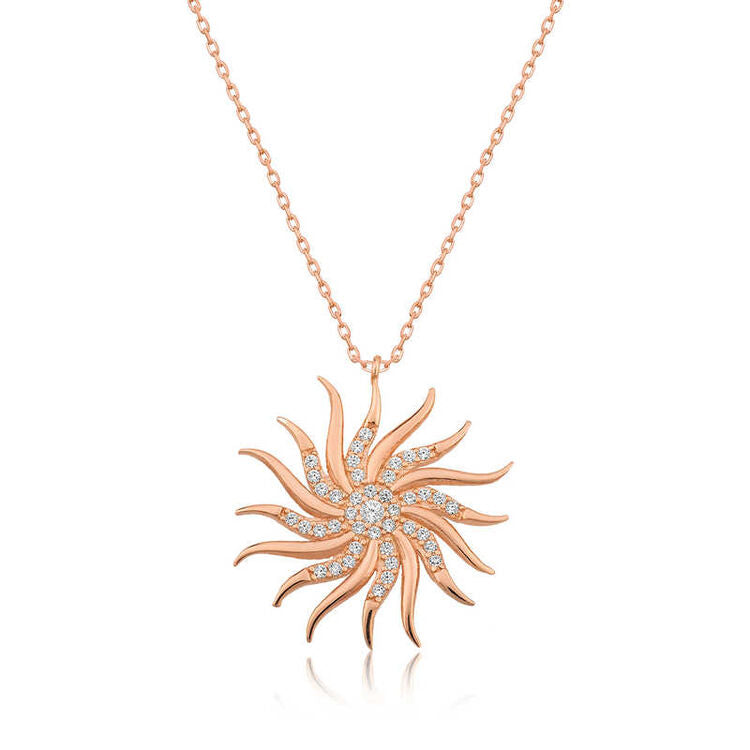 925 Sterling Silver Rose Gold Small Sun Necklace