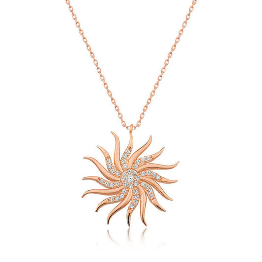 925 Sterling Silver Rose Gold Small Sun Necklace