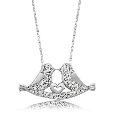925 Sterling Silver Two Birds with Heart Necklace