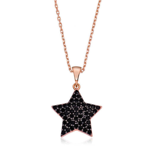 925 Sterling Silver Rose Gold Multi Black Star Necklace