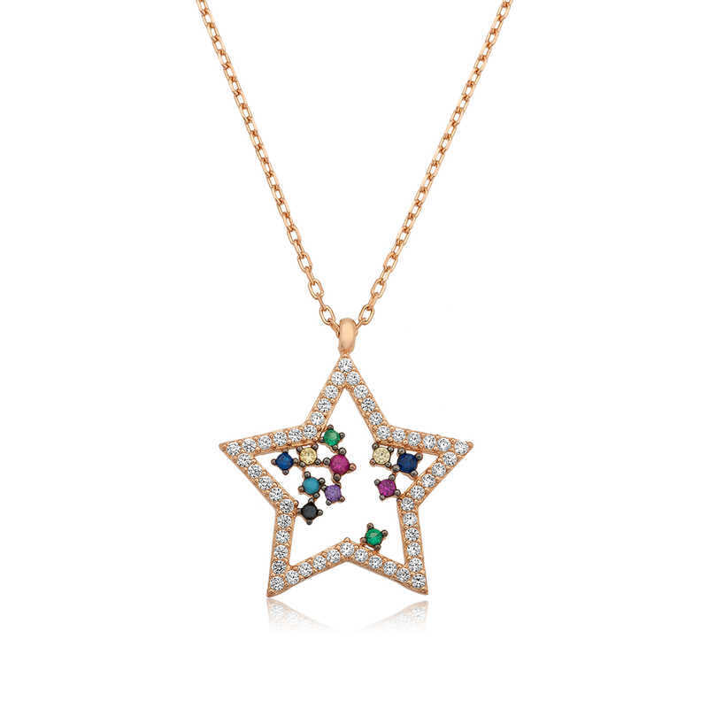 925 Sterling Silver Rose Gold Stars Necklace