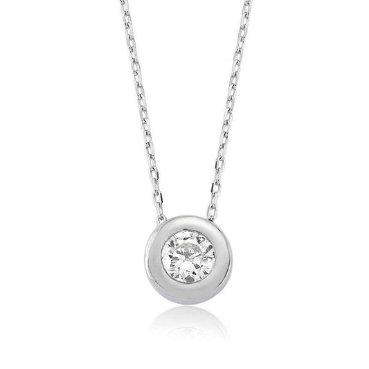 925 Sterling Silver Single Stone Necklace