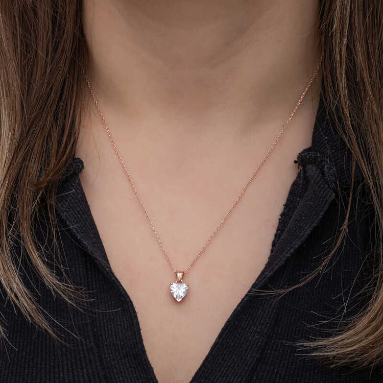 925 Sterling Silver Rose Gold Single Stone Heart Necklace