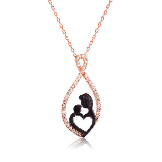 925 Sterling Silver Heart Mother Child Necklace