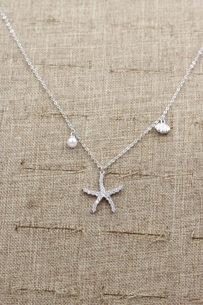 Starfish Pearl Cubic Zirconia Crystal Necklace