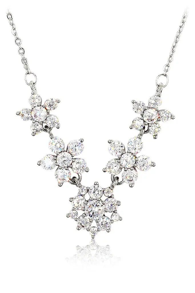 Five Flowers Cubic Zirconia Crystal Necklace