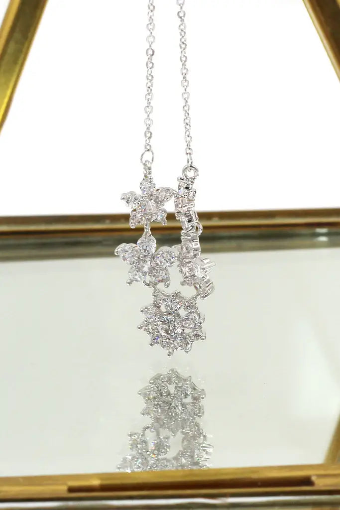 Five Flowers Cubic Zirconia Crystal Necklace