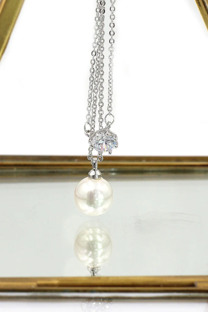 Double Chain Pearl Cubic Zirconia Crystal Necklace