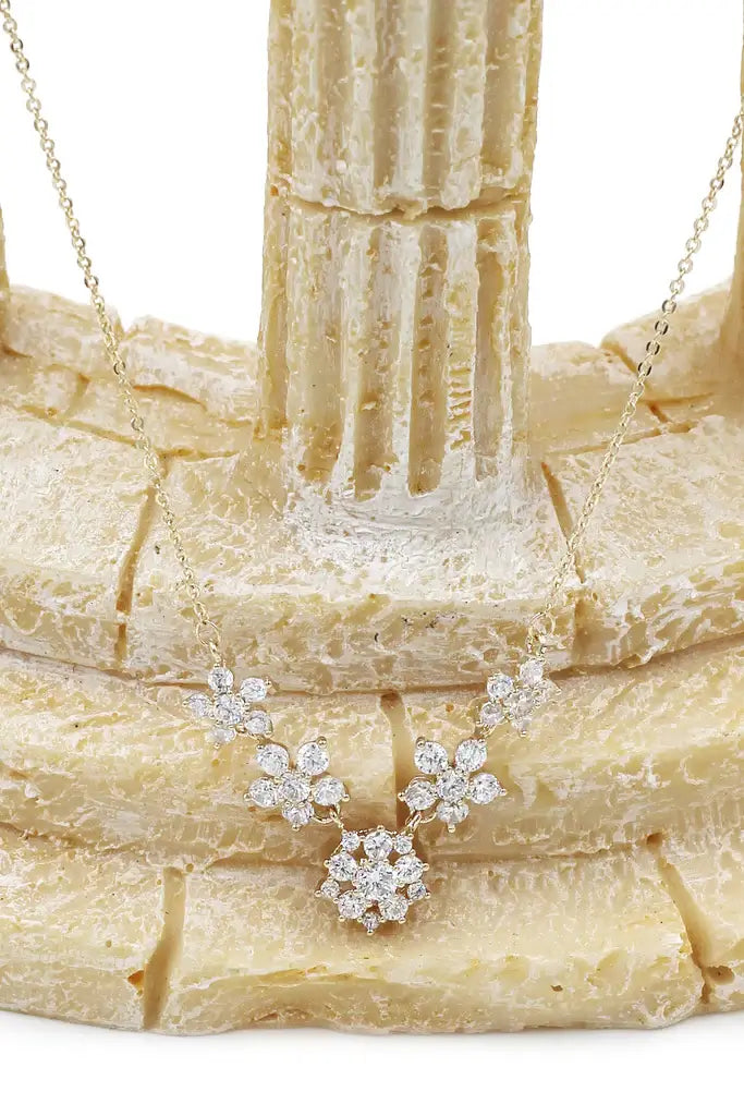Five Flowers Cubic Zirconia Crystal Necklace