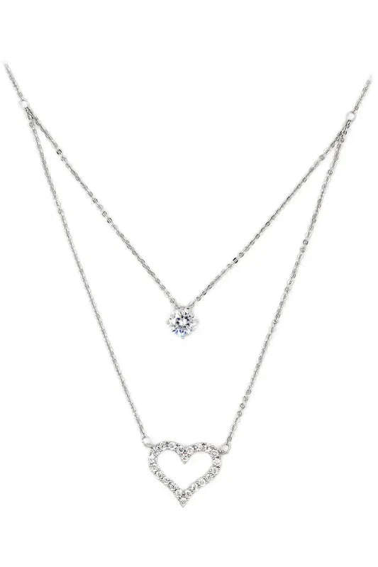 Double Chain Heart Cubic Zirconia Crystal Necklace