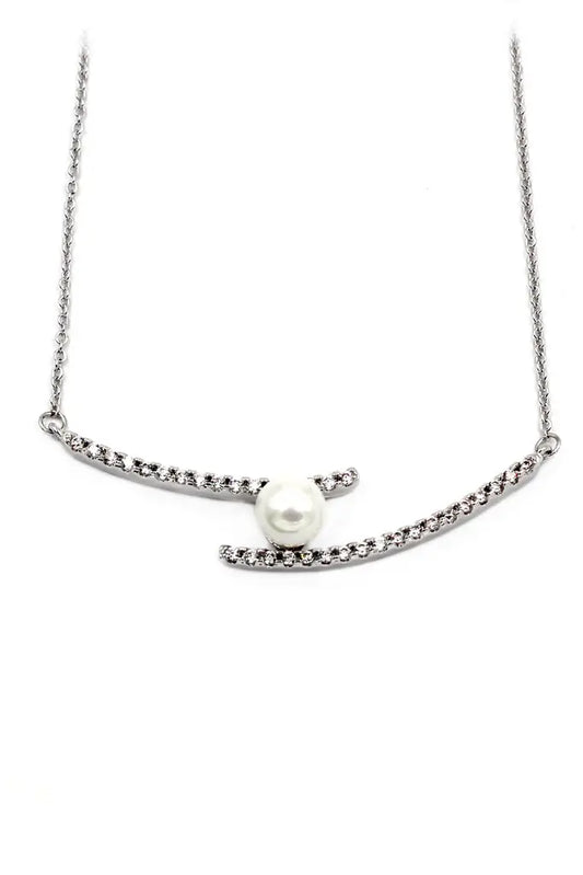 Cubic Zirconia Crystal Pearl Necklace