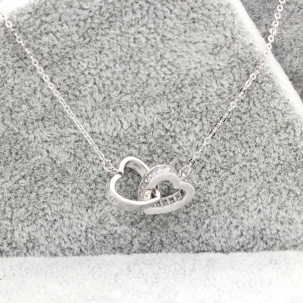 Two Hearts Cubic Zirconia Crystal Necklace