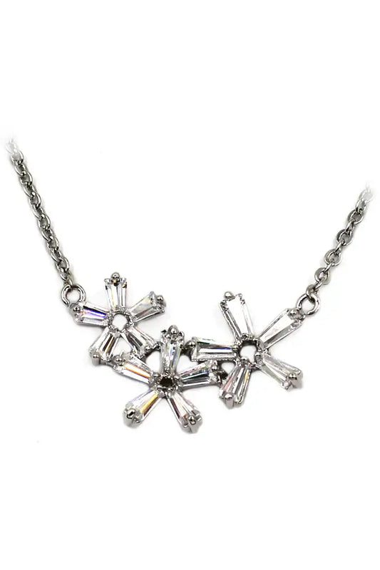 Dainty Three Flowers Cubic Zirconia Crystal Necklace