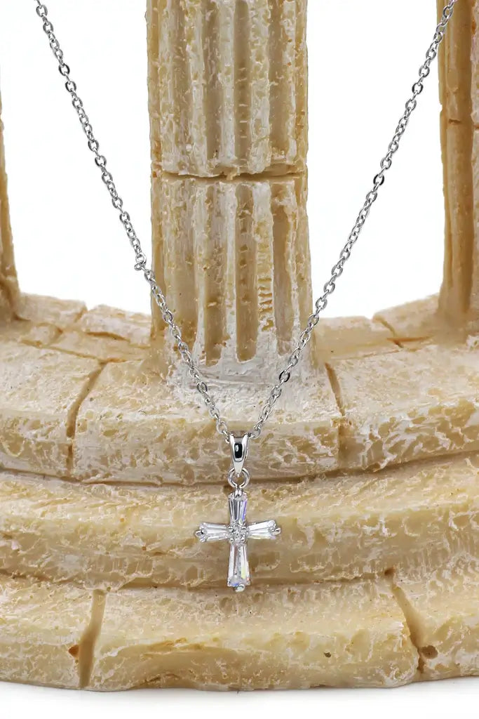 Mini Cross Cubic Zirconia Crystal Necklace