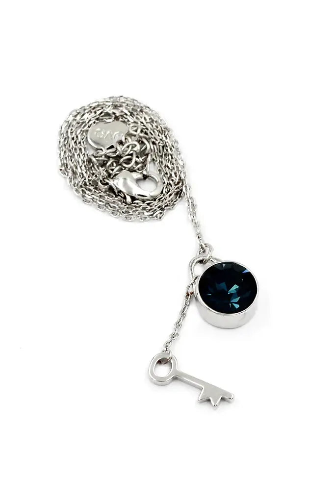 Blue Crystal Key Cubic Zirconia Crystal Necklace