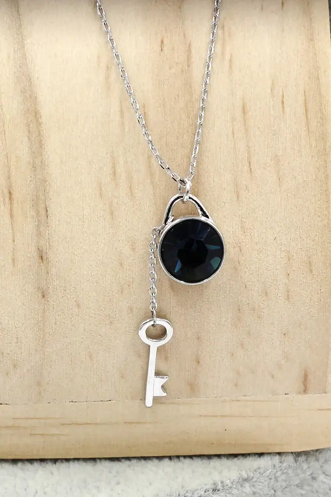 Blue Crystal Key Cubic Zirconia Crystal Necklace