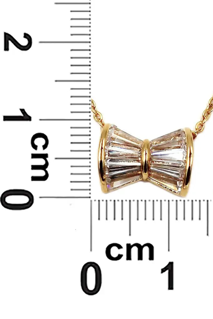 Small Bow Cubic Zirconia Crystal Necklace