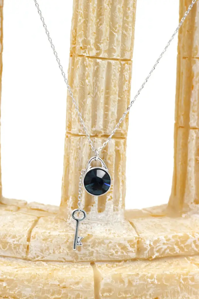 Blue Crystal Key Cubic Zirconia Crystal Necklace