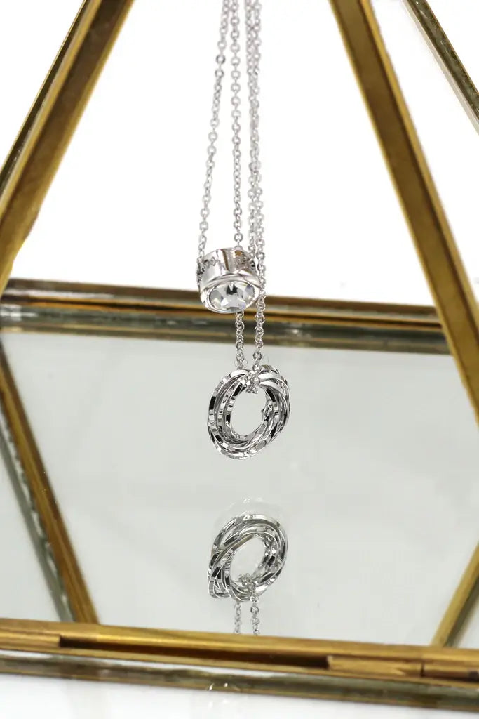 Double Chain Crystal and Circle Zirconia Necklace