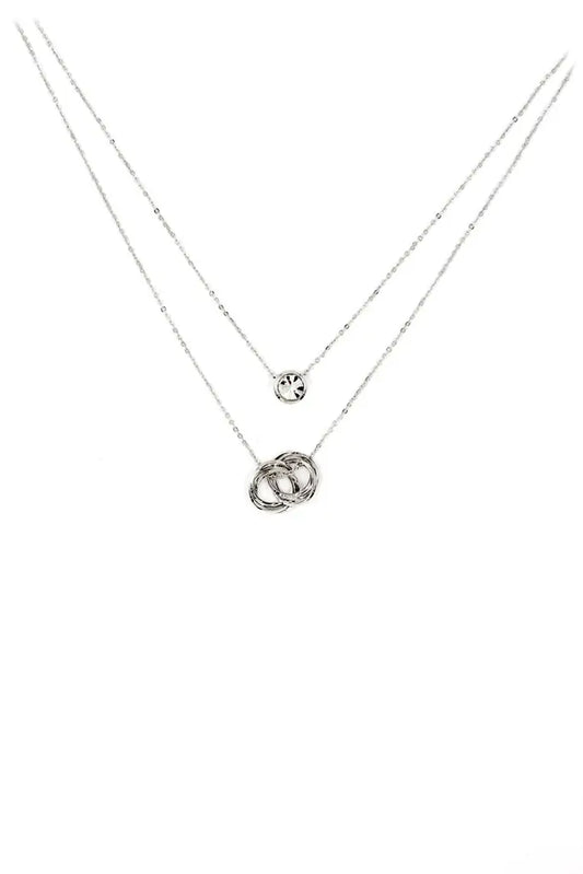 Double Chain Crystal and Circle Zirconia Necklace