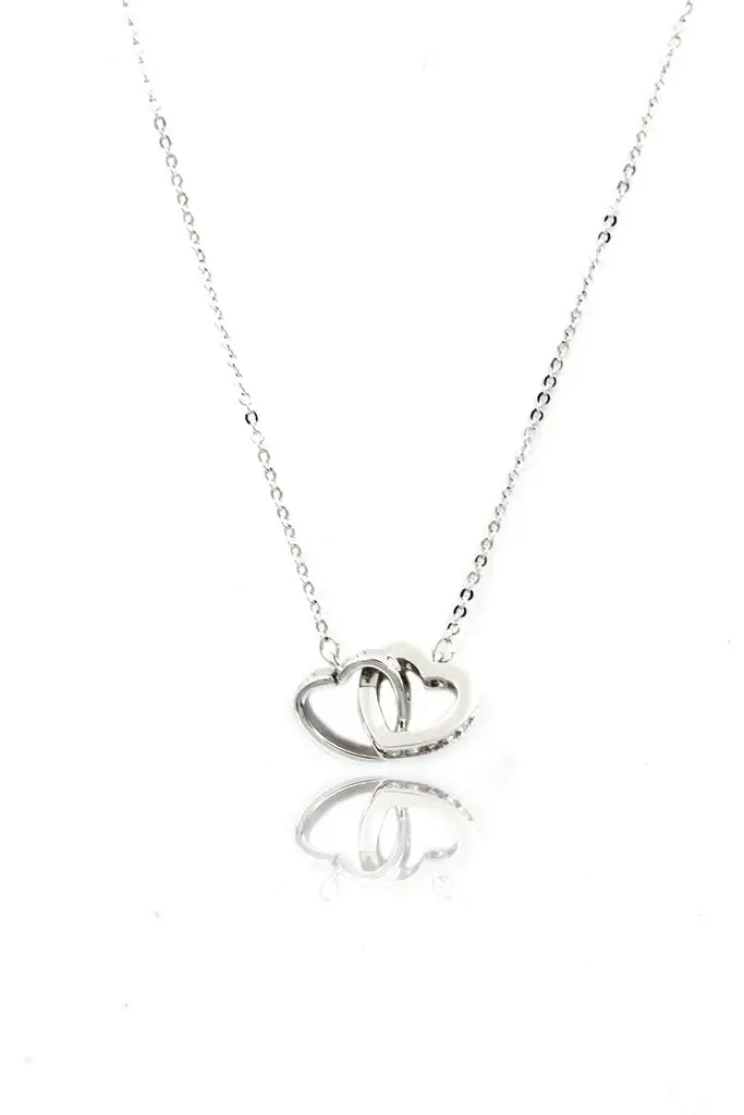 Two Hearts Cubic Zirconia Crystal Necklace