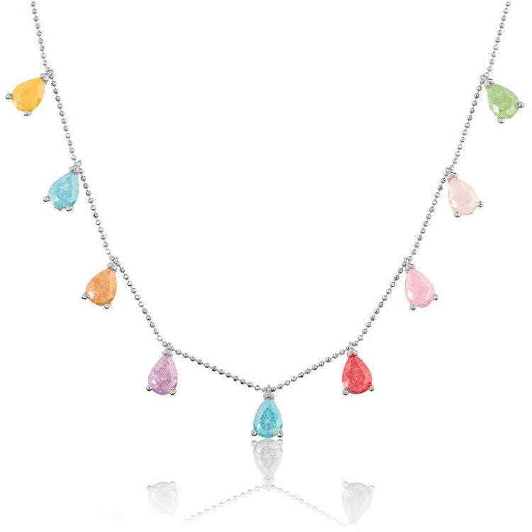 925 Sterling Silver Multi-Color Small Drops Necklace